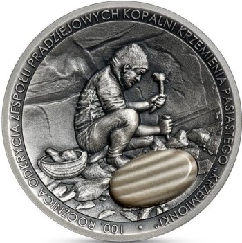Rewers monety 50-złotowej z 2022 roku poświęconej Krzemionkom Opatowskim